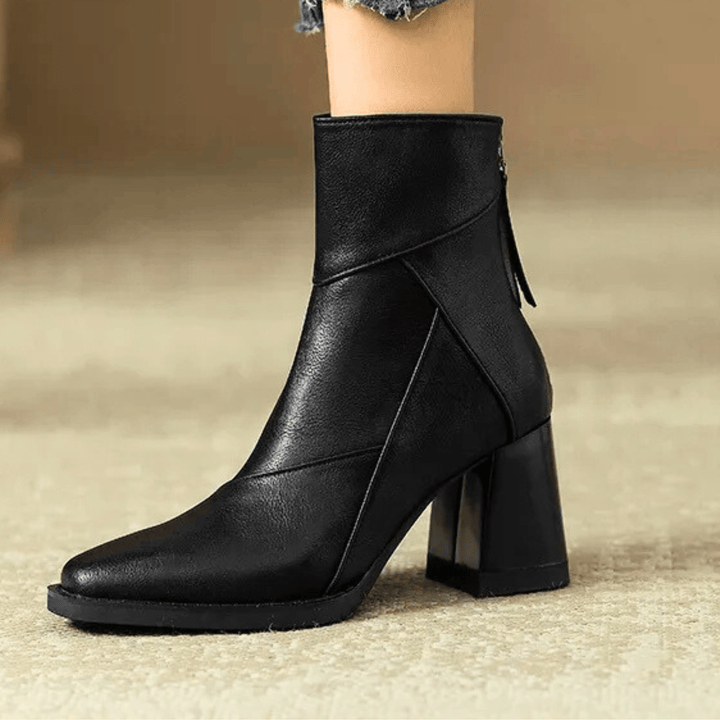 Diana | Polished Pointed Toe Block Heel Ankle Boots
