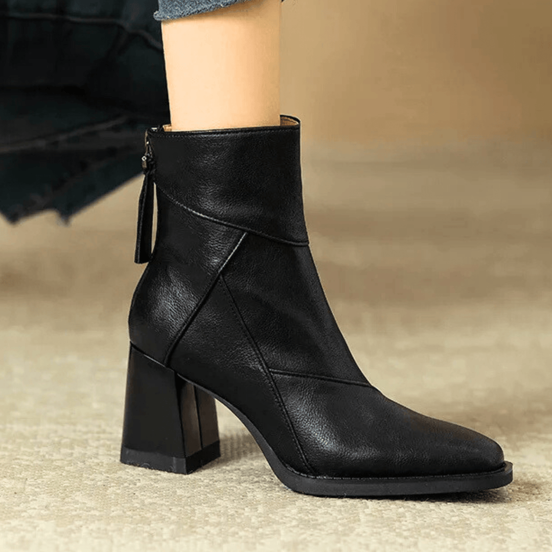 Diana | Polished Pointed Toe Block Heel Ankle Boots