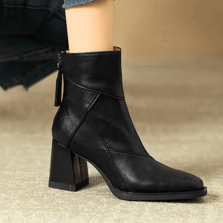 Diana | Polished Pointed Toe Block Heel Ankle Boots