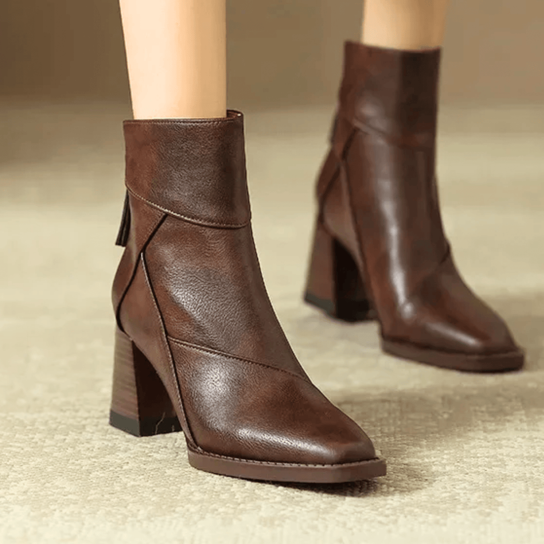 Diana | Polished Pointed Toe Block Heel Ankle Boots
