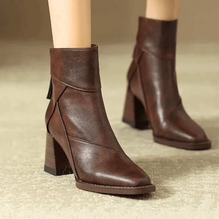 Diana | Polished Pointed Toe Block Heel Ankle Boots