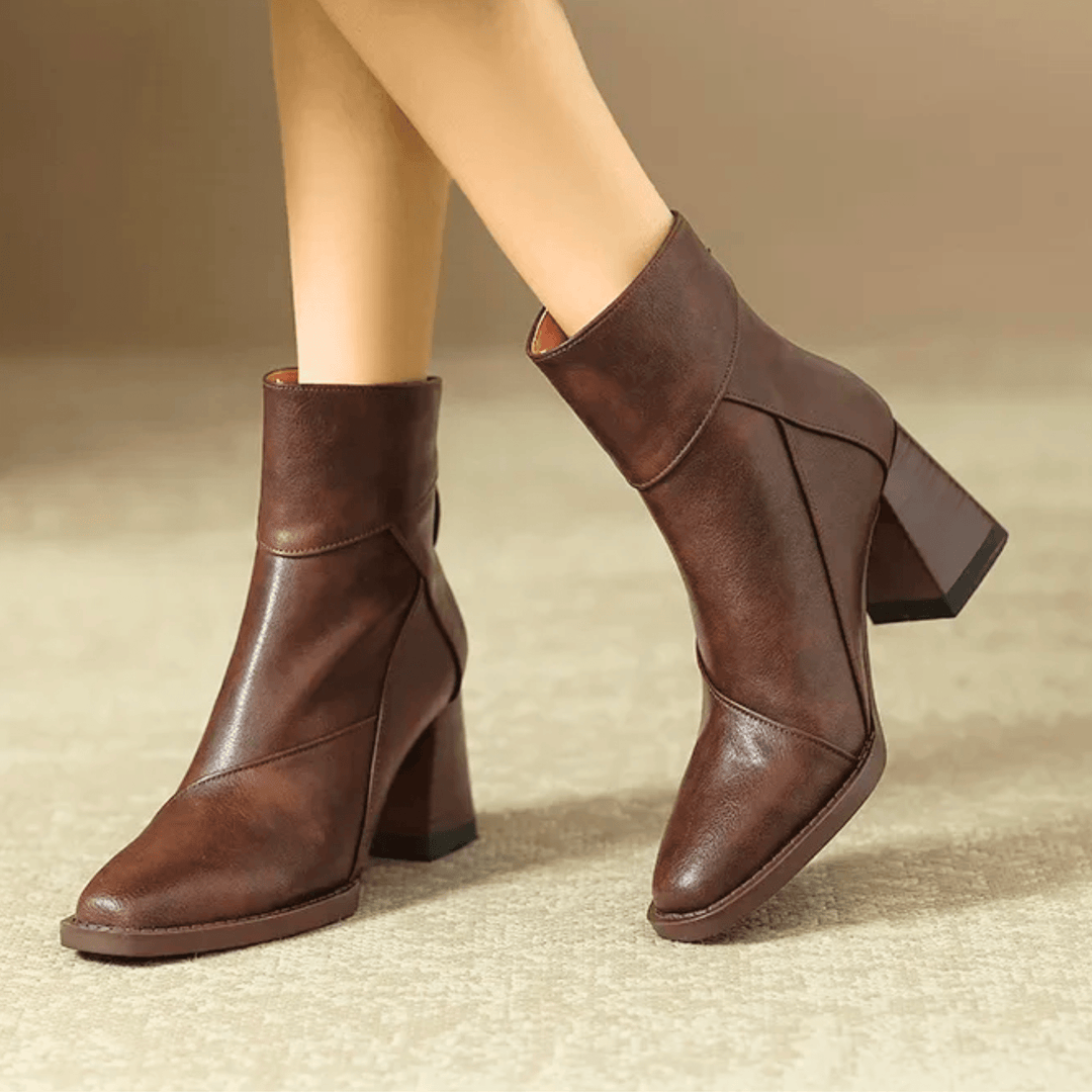 Diana | Polished Pointed Toe Block Heel Ankle Boots