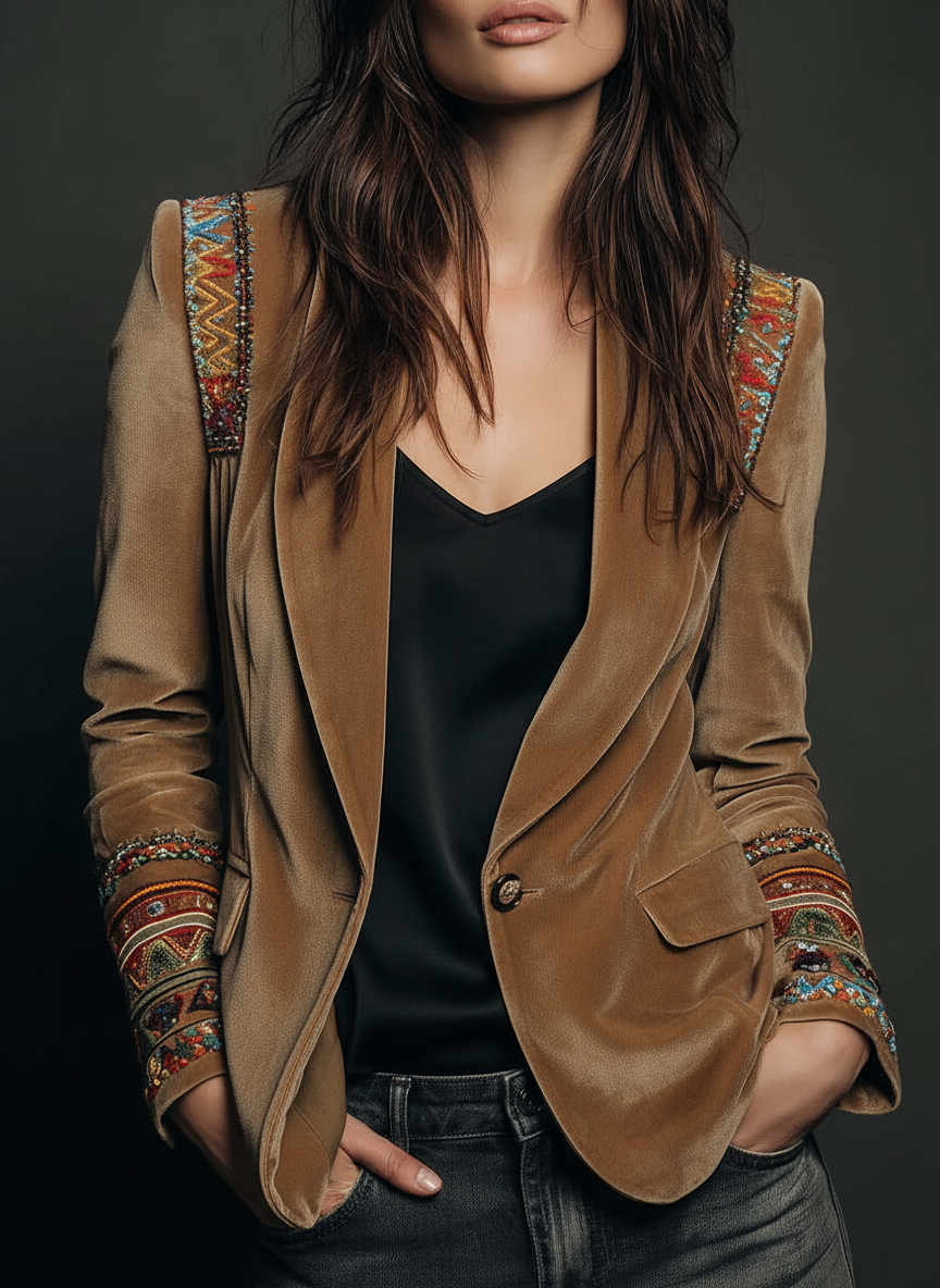 Diane | Bohemian Embroidered Shawl Collar Blazer