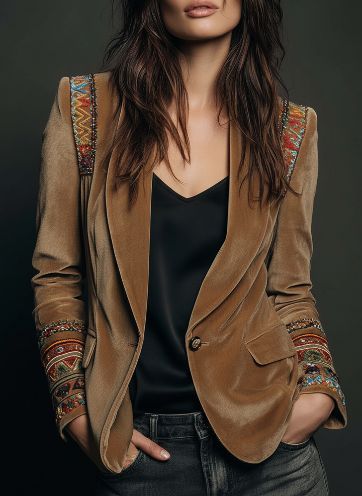 Diane | Bohemian Embroidered Shawl Collar Blazer
