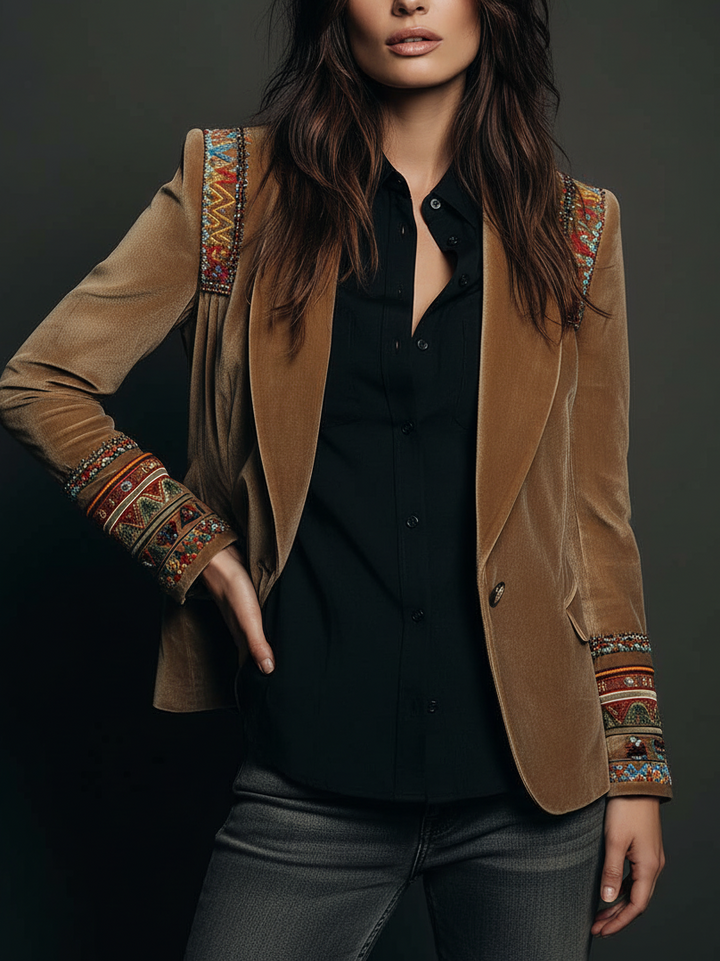 Diane | Bohemian Embroidered Shawl Collar Blazer