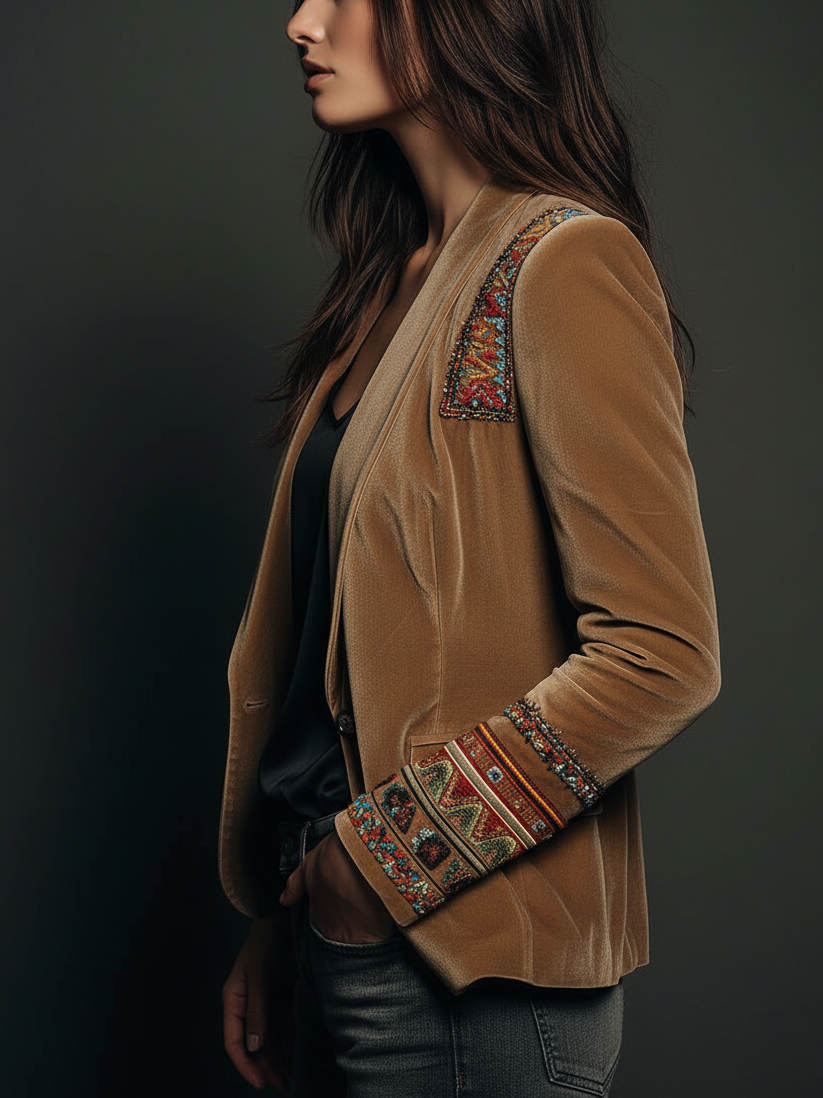 Diane | Bohemian Embroidered Shawl Collar Blazer
