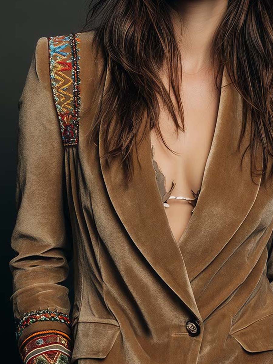 Diane | Bohemian Embroidered Shawl Collar Blazer