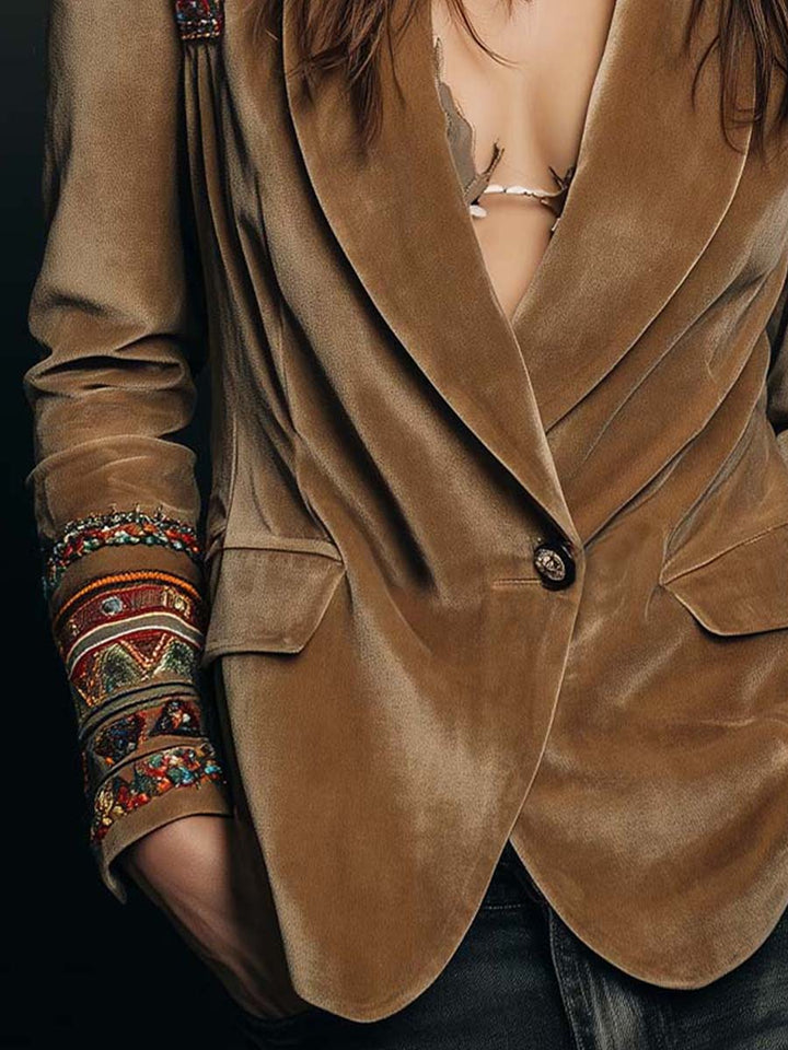 Diane | Bohemian Embroidered Shawl Collar Blazer
