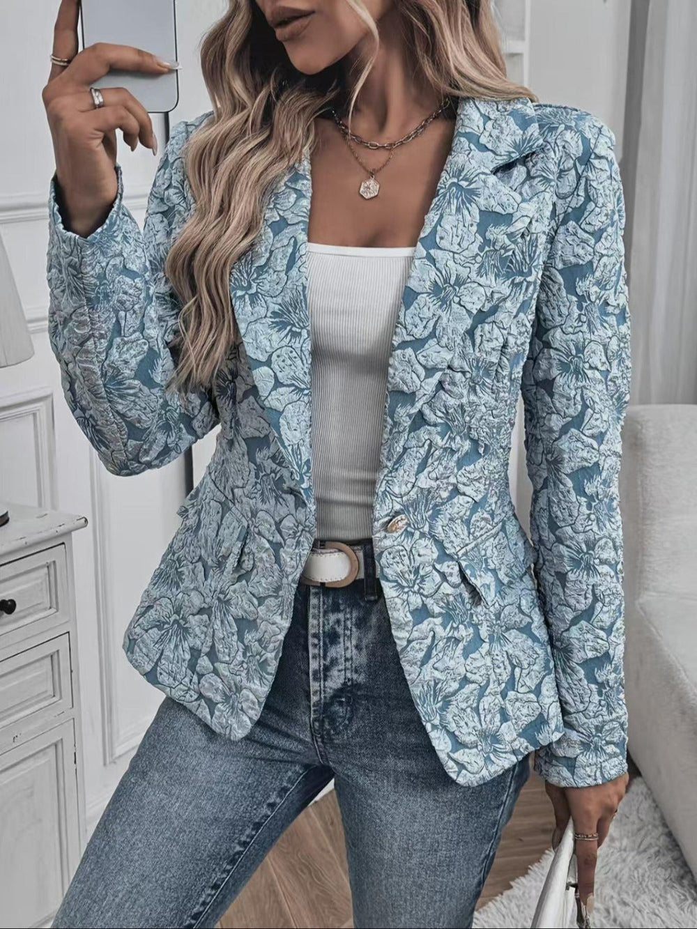 Donna | Elegant Floral Single-Button Fitted Blazer