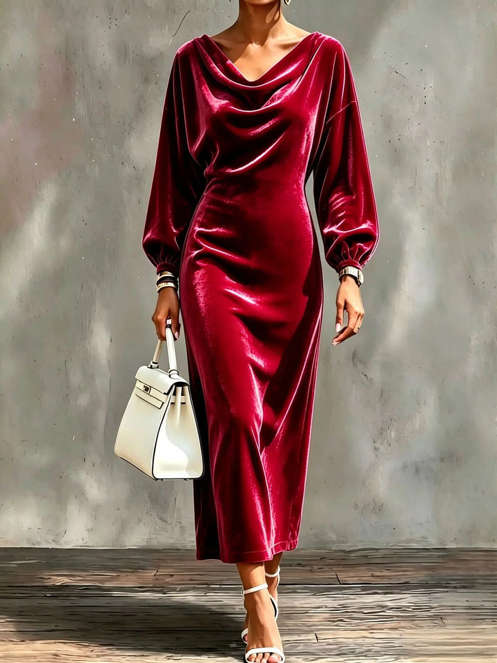 Donna | Sophisticated Cowl Neck Velvet Christmas Dress