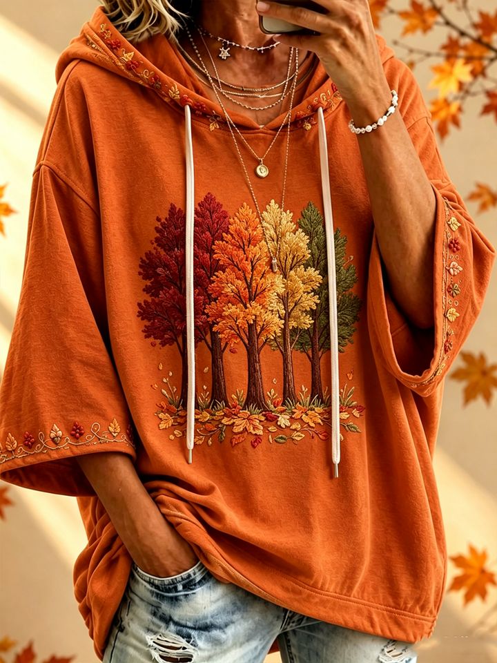 Dorothy | Fall Tree Print Oversized Pullover Hoodie