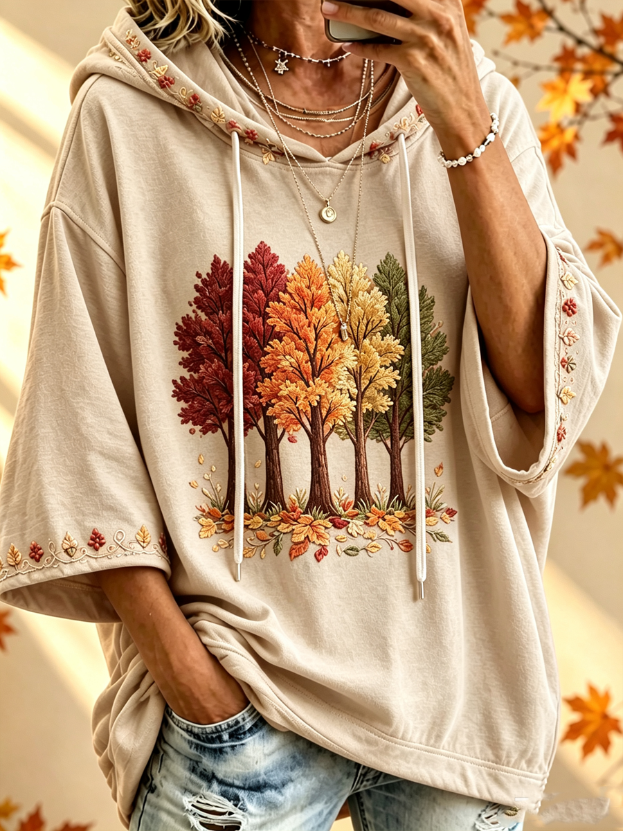 Dorothy | Fall Tree Print Oversized Pullover Hoodie