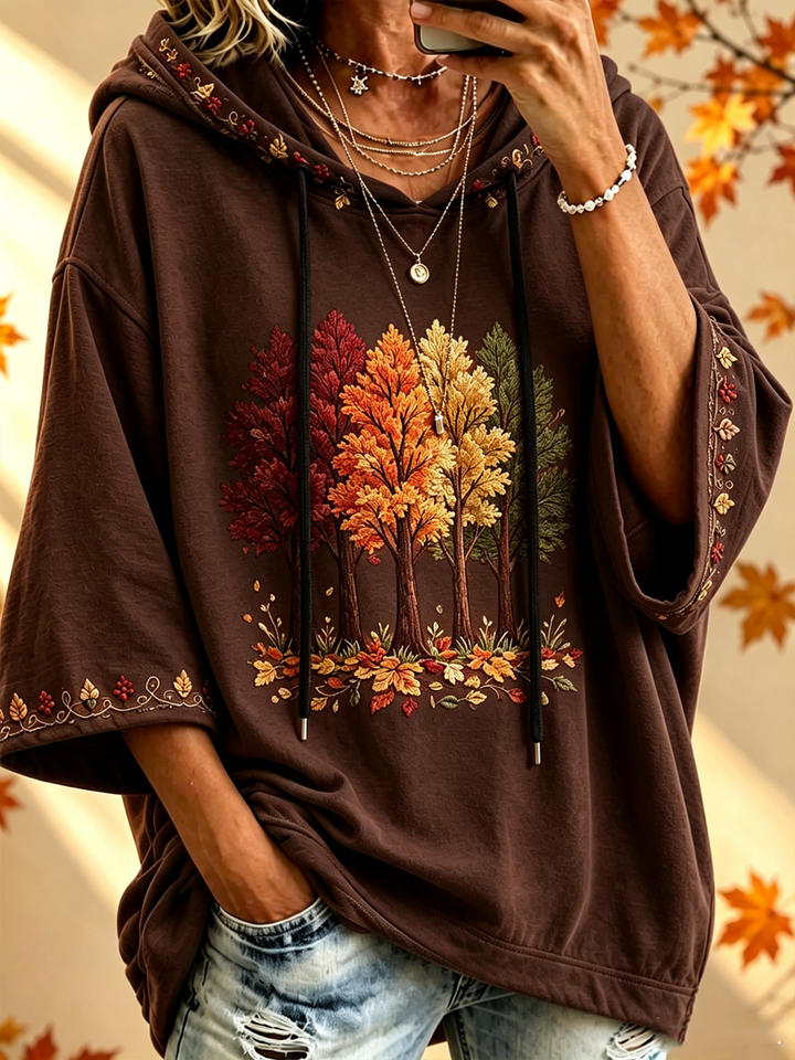 Dorothy | Fall Tree Print Oversized Pullover Hoodie
