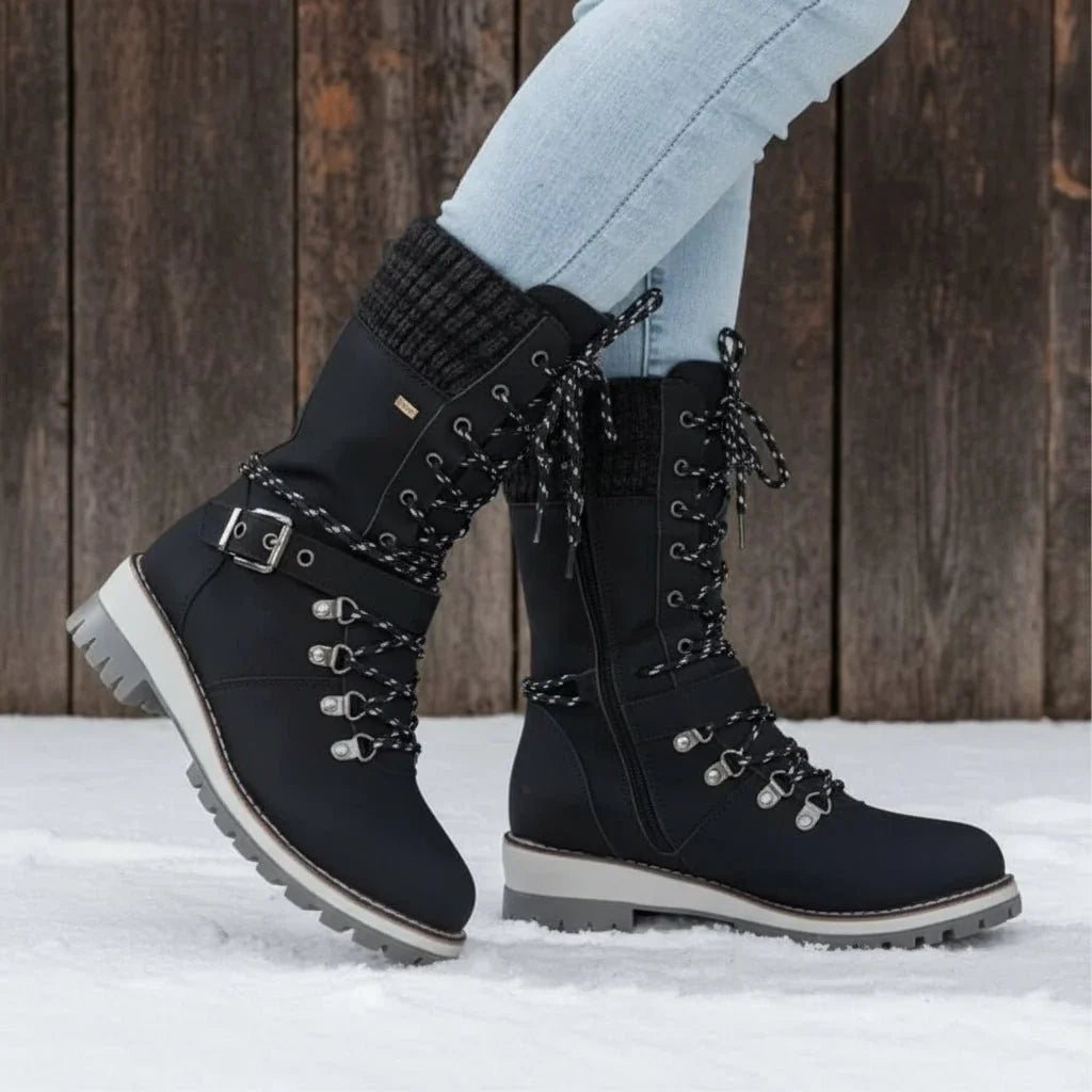 Dorothy | Refined Lace-Up Knit Cuff Winter Boots