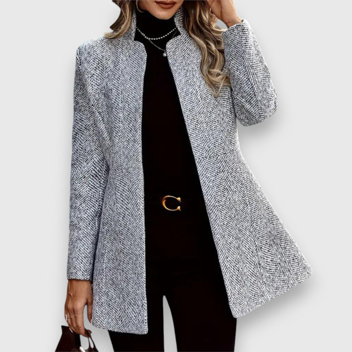 Dorothy | Sophisticated Herringbone Open Front Longline Blazer