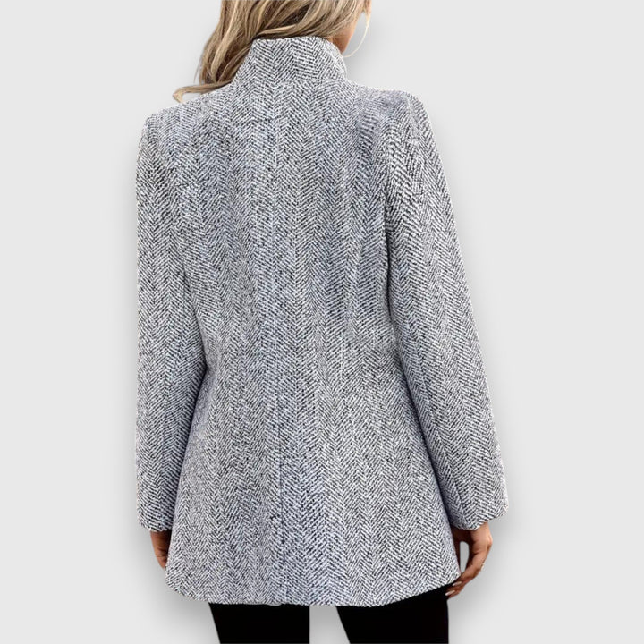 Dorothy | Sophisticated Herringbone Open Front Longline Blazer
