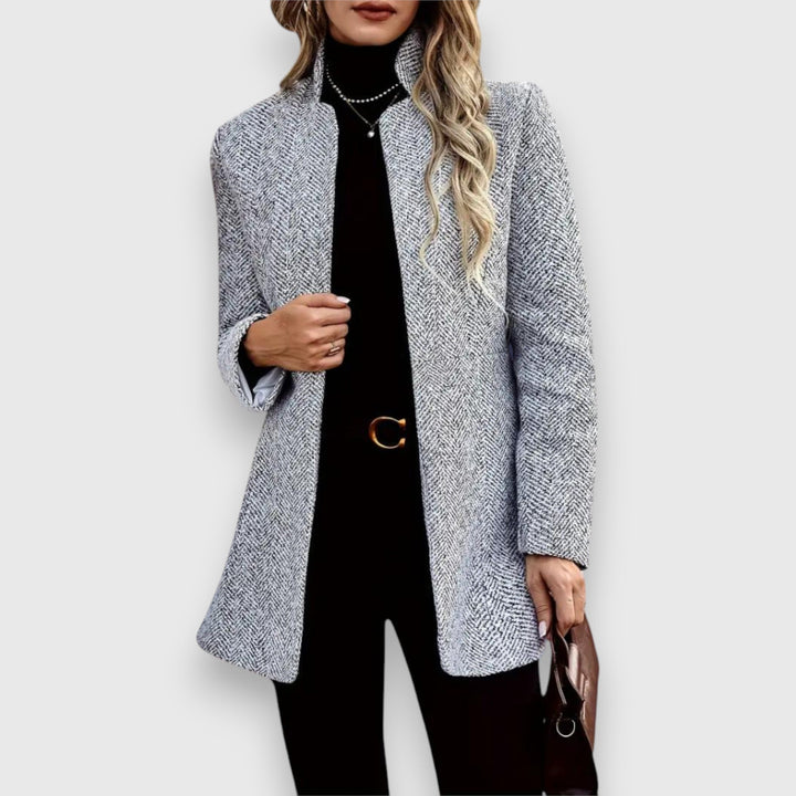 Dorothy | Sophisticated Herringbone Open Front Longline Blazer