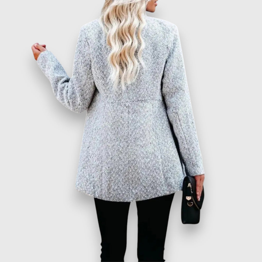 Dorothy | Sophisticated Herringbone Open Front Longline Blazer