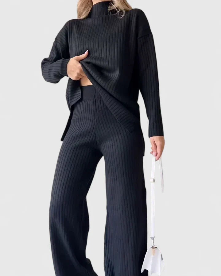 Elizabeth | Elegant Ribbed Wide Leg Lounge Set
