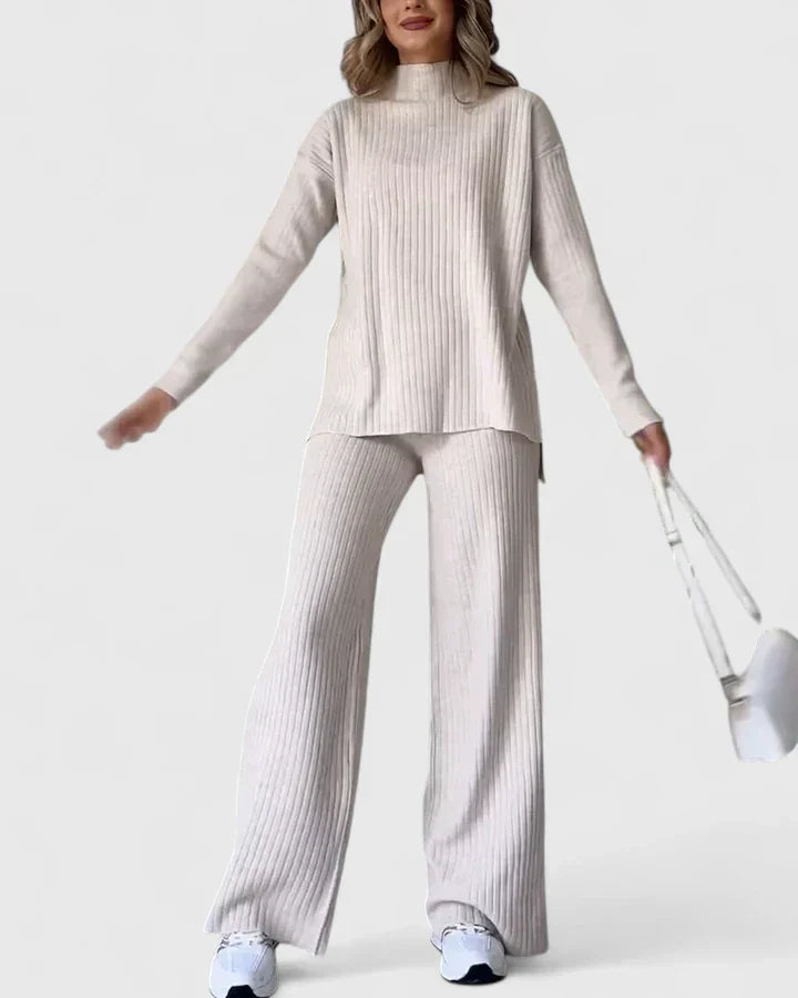 Elizabeth | Elegant Ribbed Wide Leg Lounge Set