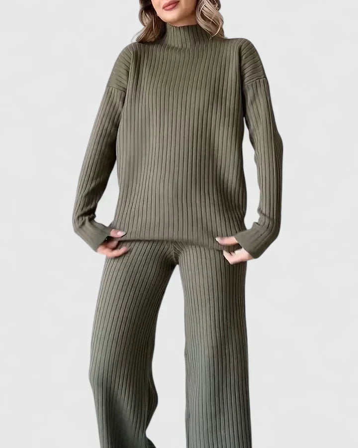 Elizabeth | Elegant Ribbed Wide Leg Lounge Set
