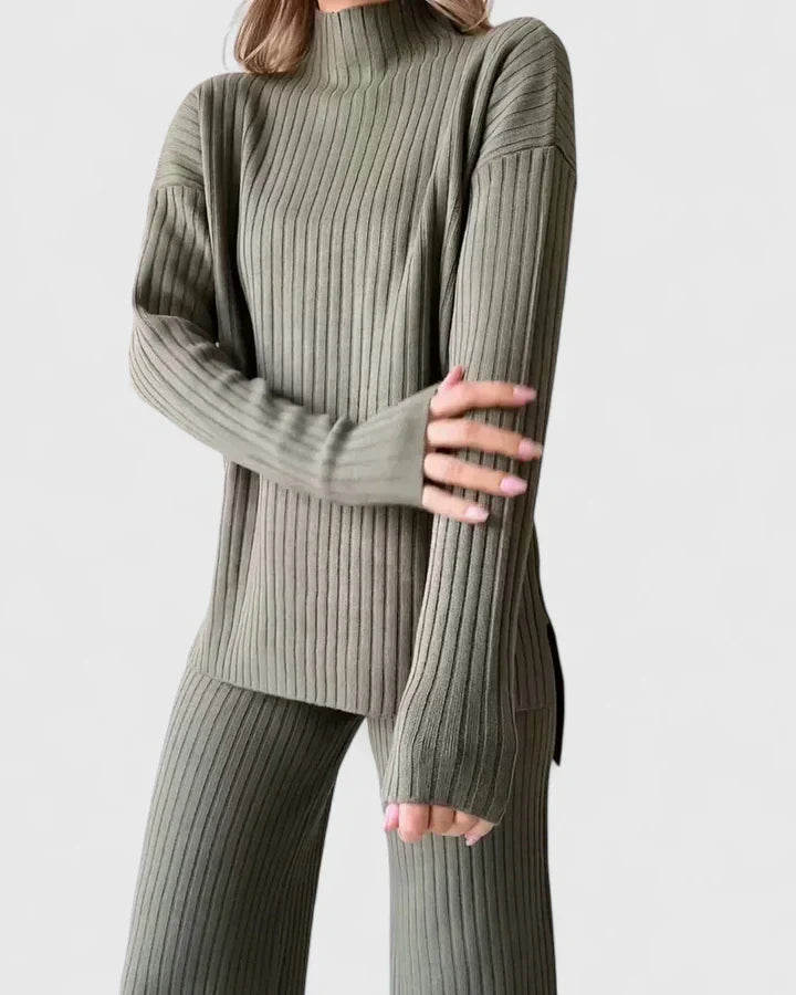 Elizabeth | Elegant Ribbed Wide Leg Lounge Set