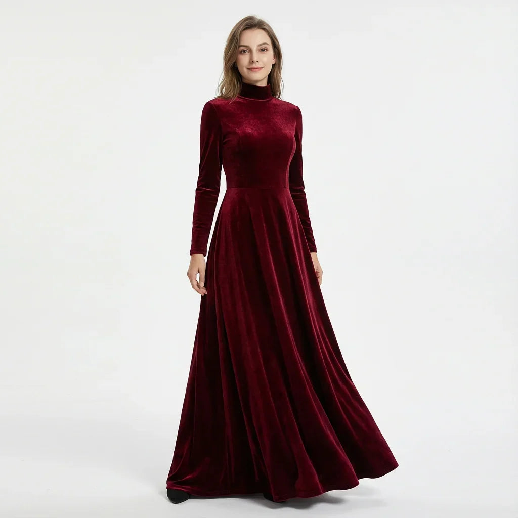 Elizabeth | Relaxed High Neck Velvet Maxi Christmas Dress