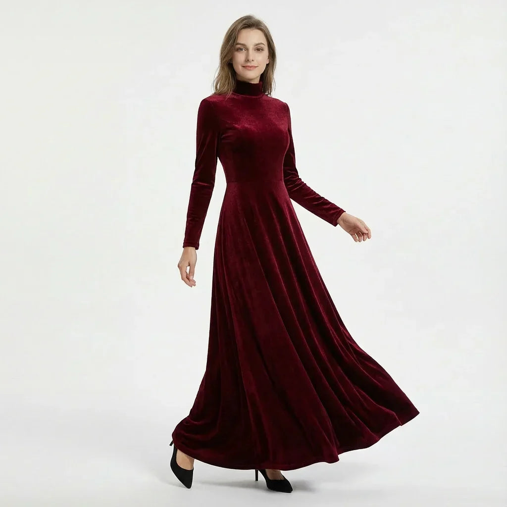 Elizabeth | Relaxed High Neck Velvet Maxi Christmas Dress