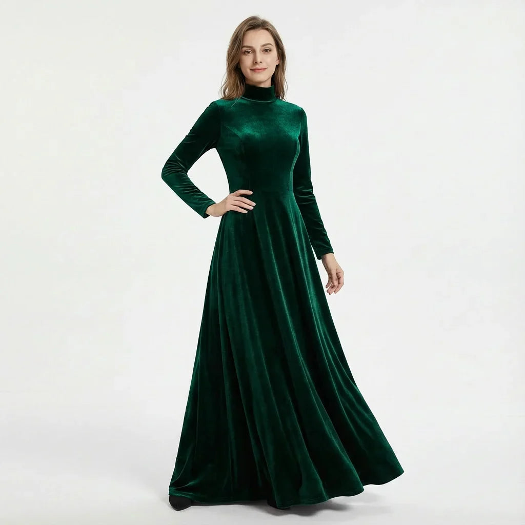 Elizabeth | Relaxed High Neck Velvet Maxi Christmas Dress
