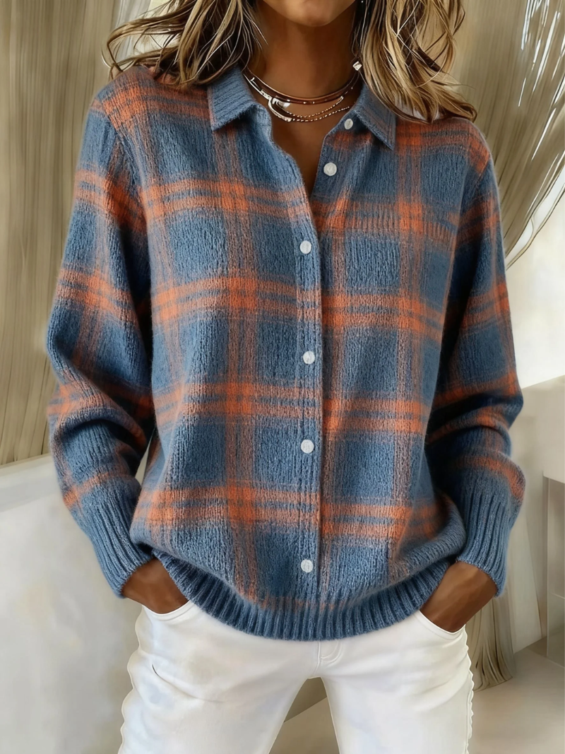 Elizabeth | Timeless Collared Plaid Button-Up Cardigan