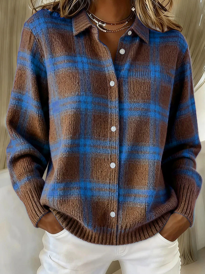 Elizabeth | Timeless Collared Plaid Button-Up Cardigan