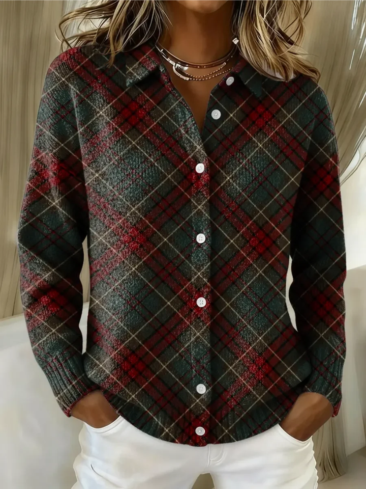 Elizabeth | Timeless Collared Plaid Button-Up Cardigan
