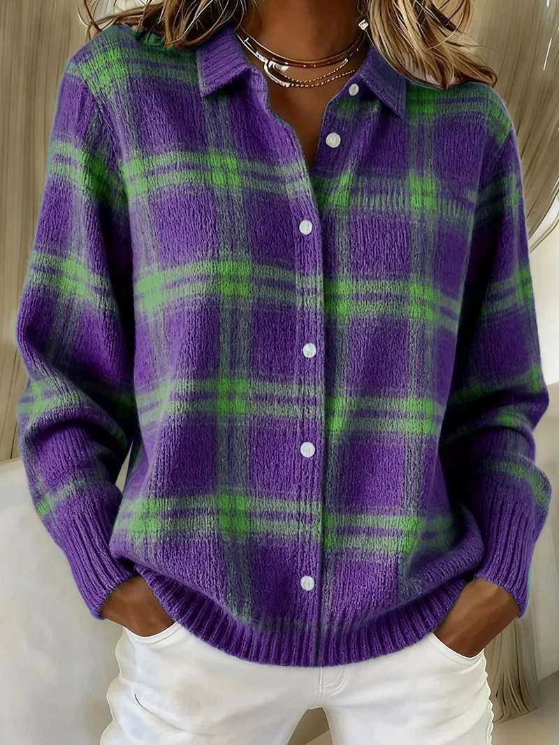 Elizabeth | Timeless Collared Plaid Button-Up Cardigan
