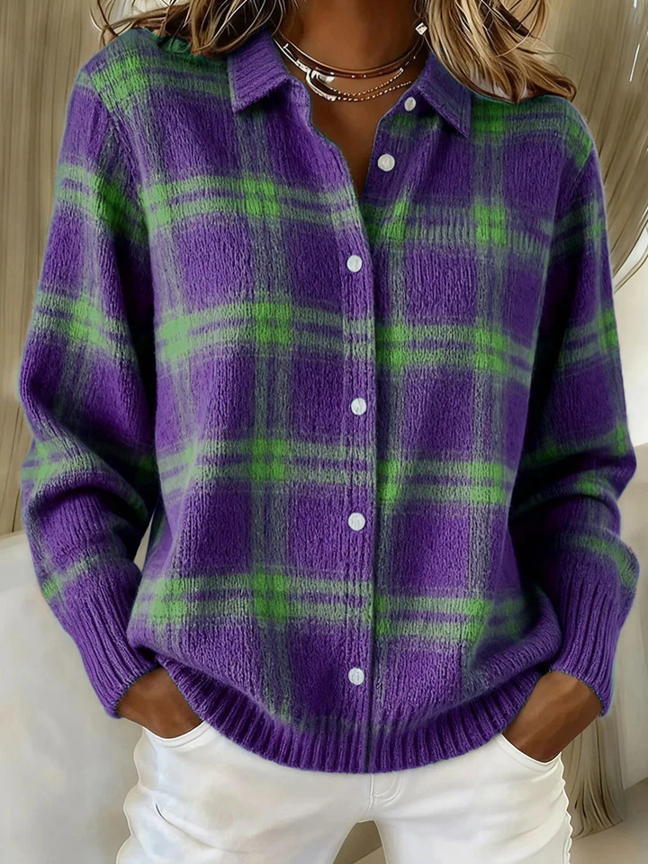 Elizabeth | Timeless Collared Plaid Button-Up Cardigan