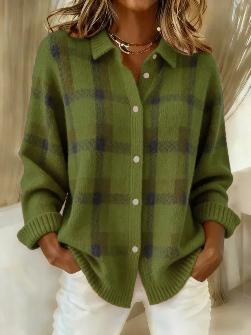 Elizabeth | Timeless Collared Plaid Button-Up Cardigan