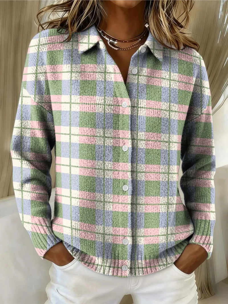 Elizabeth | Timeless Collared Plaid Button-Up Cardigan