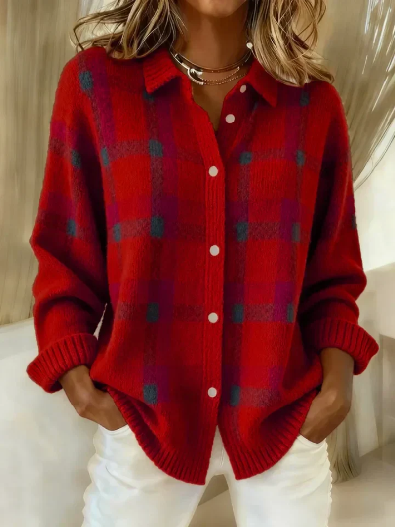 Elizabeth | Timeless Collared Plaid Button-Up Cardigan