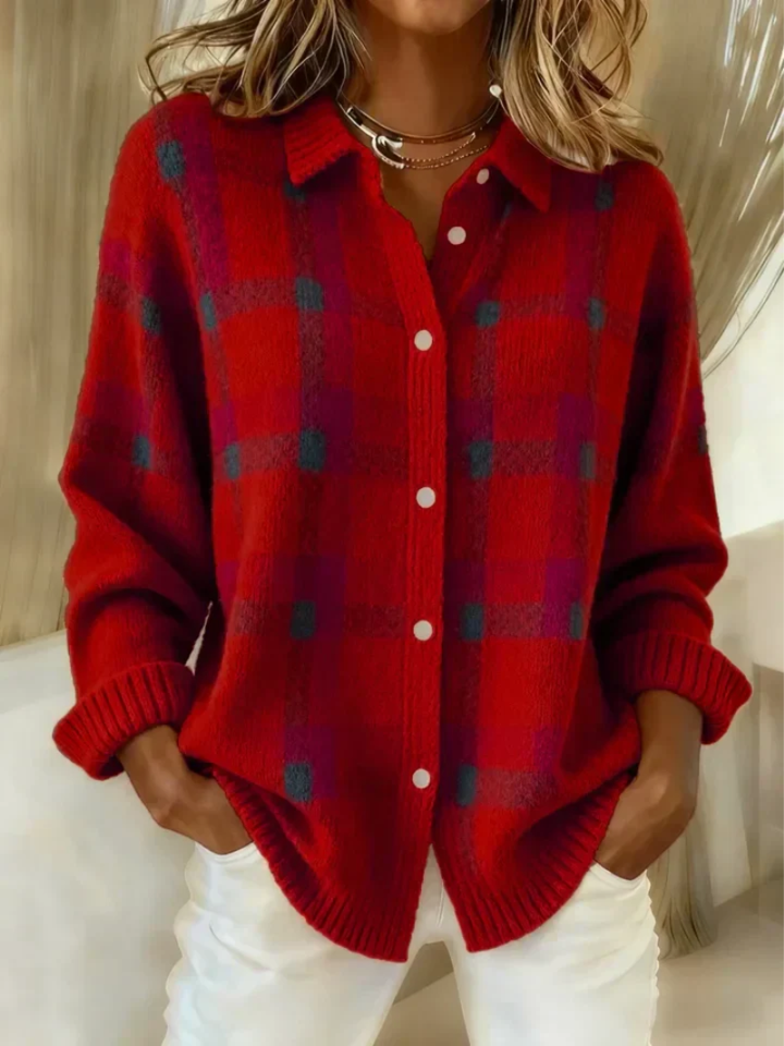 Elizabeth | Timeless Collared Plaid Button-Up Cardigan