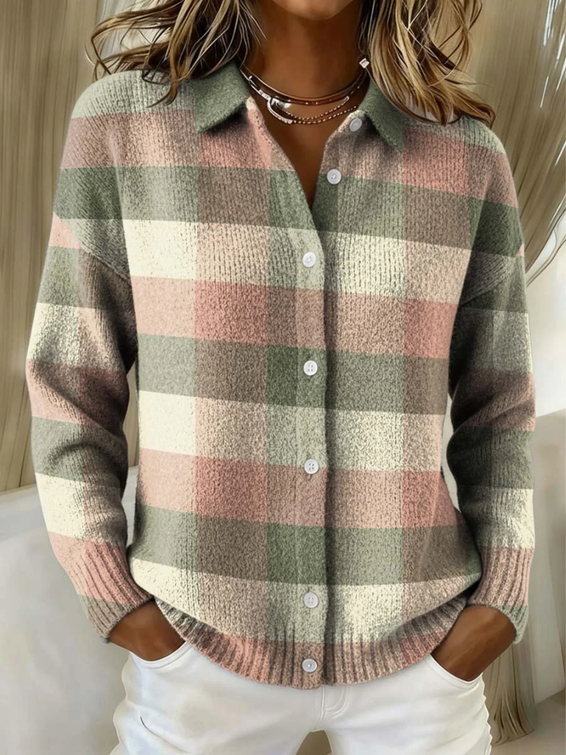 Elizabeth | Timeless Collared Plaid Button-Up Cardigan