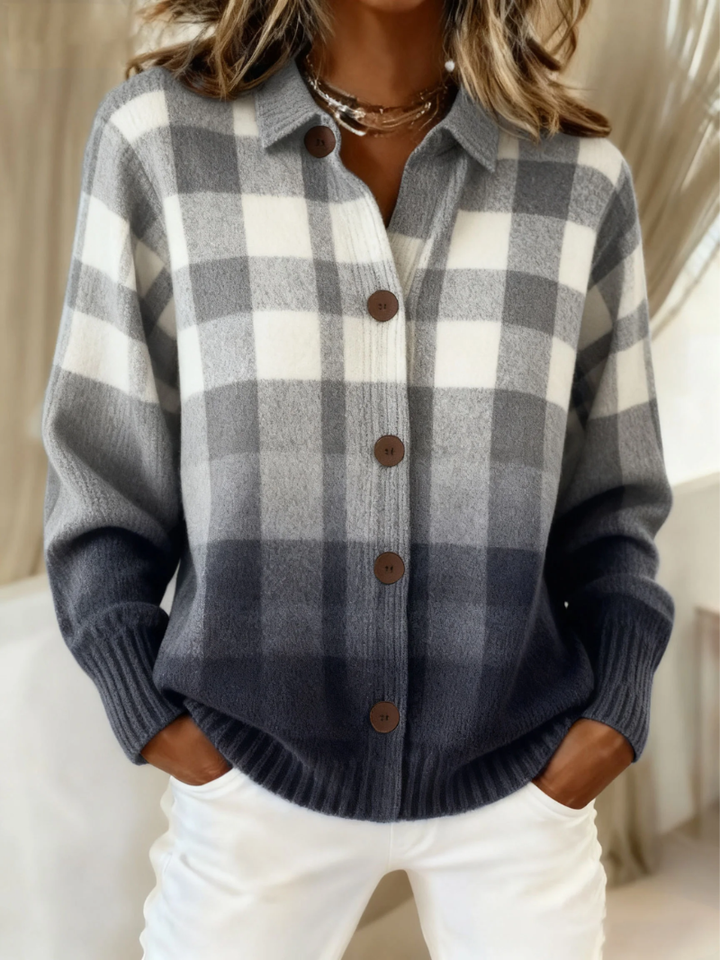 Elizabeth | Timeless Collared Plaid Button-Up Cardigan