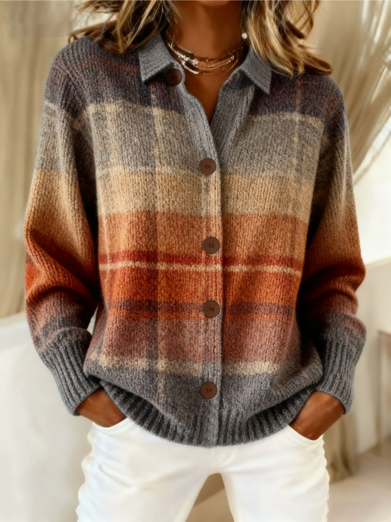 Elizabeth | Timeless Collared Plaid Button-Up Cardigan