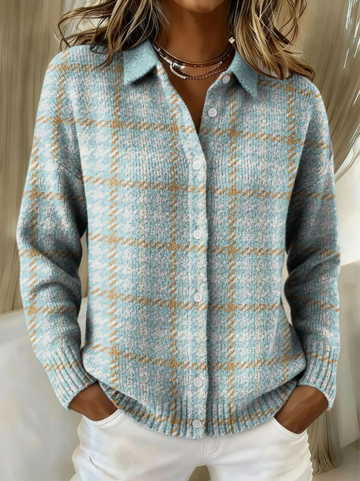 Elizabeth | Timeless Collared Plaid Button-Up Cardigan