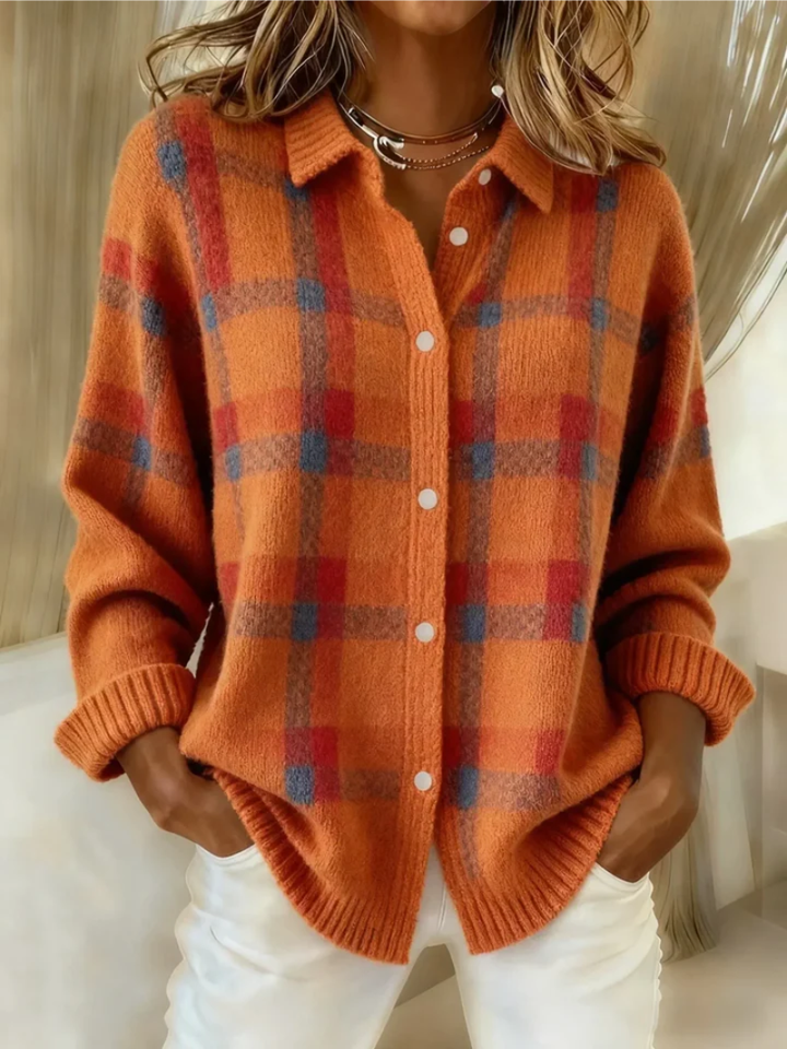 Elizabeth | Timeless Collared Plaid Button-Up Cardigan