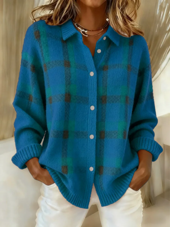 Elizabeth | Timeless Collared Plaid Button-Up Cardigan