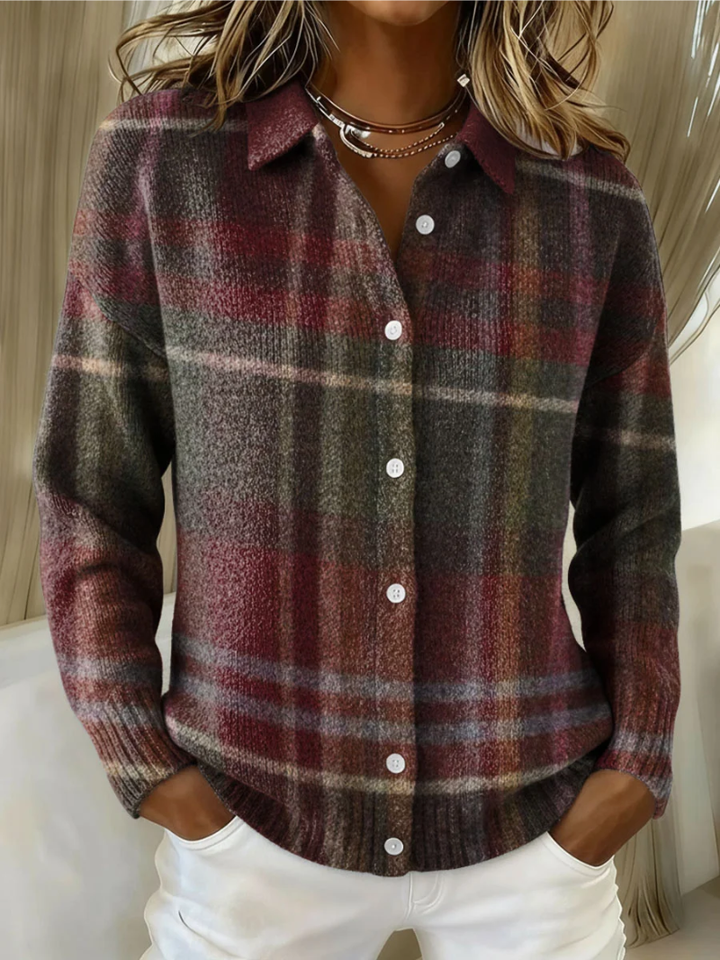Elizabeth | Timeless Collared Plaid Button-Up Cardigan