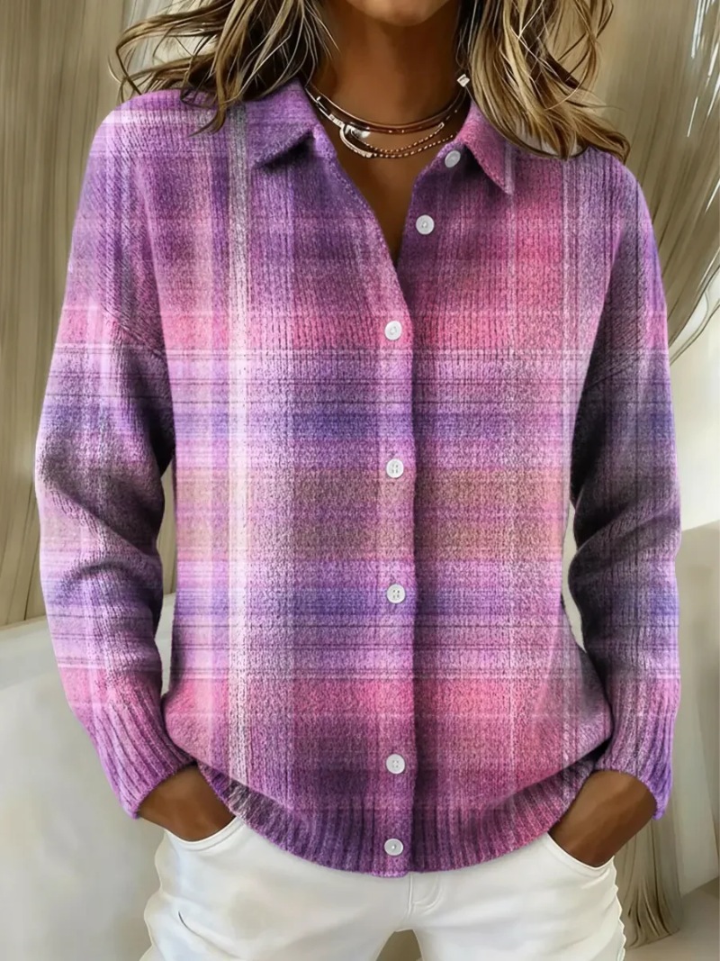 Elizabeth | Timeless Collared Plaid Button-Up Cardigan