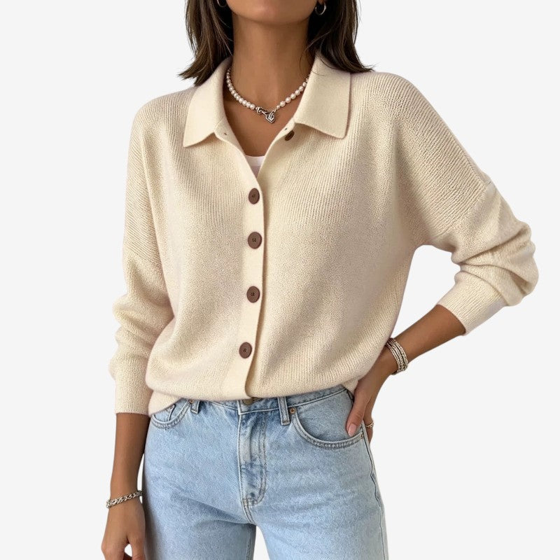 Ellen | Elegant Strikket Cardigan Dame med Knapper og Krave