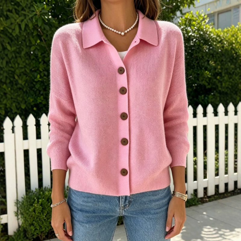 Ellen | Elegant Strikket Cardigan Dame med Knapper og Krave