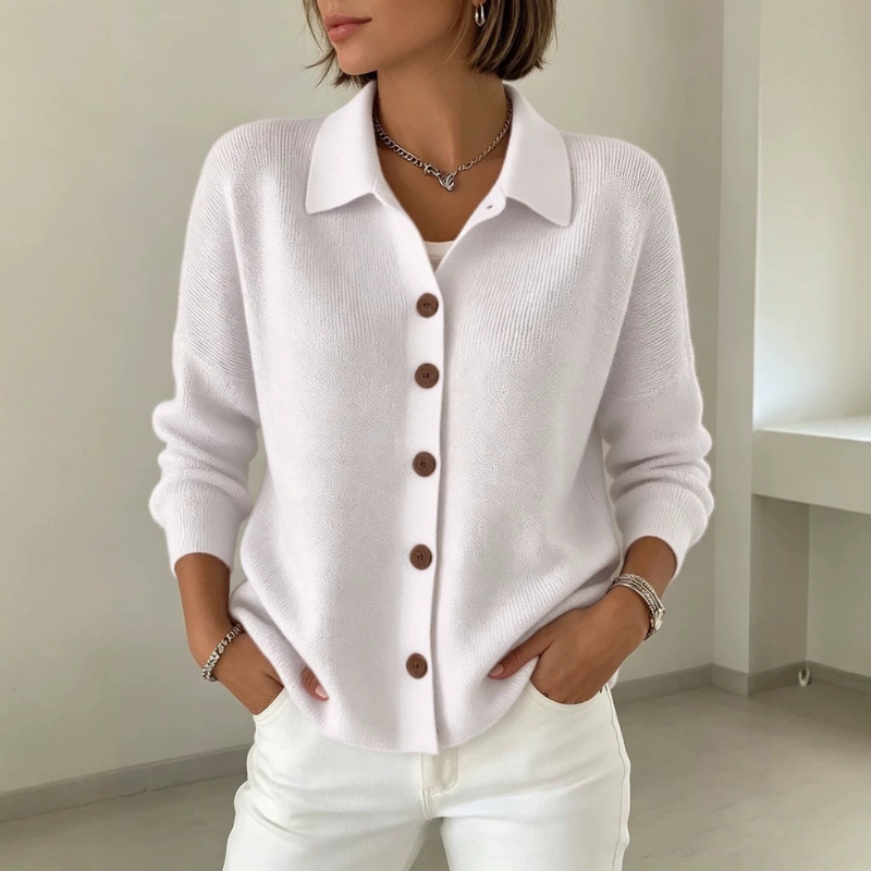 Ellen | Elegant Strikket Cardigan Dame med Knapper og Krave
