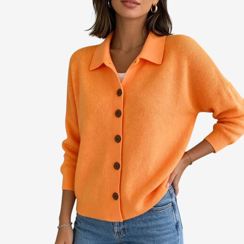 Ellen | Elegant Strikket Cardigan Dame med Knapper og Krave